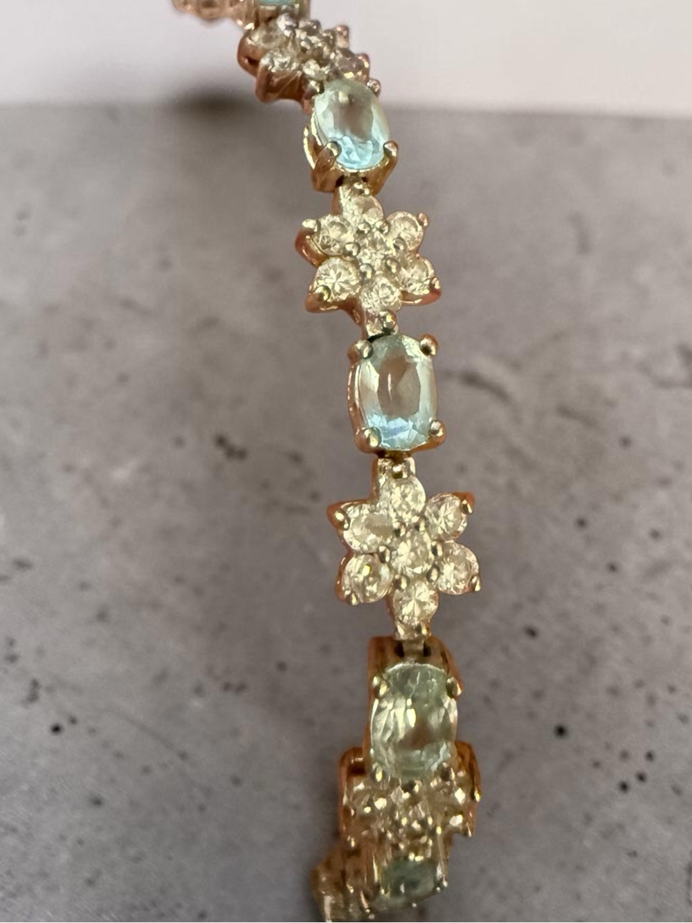 Vintage 925 Sterling Silver Blue Topaz & CZ Tennis Bracelet 7" JJT Floral Design